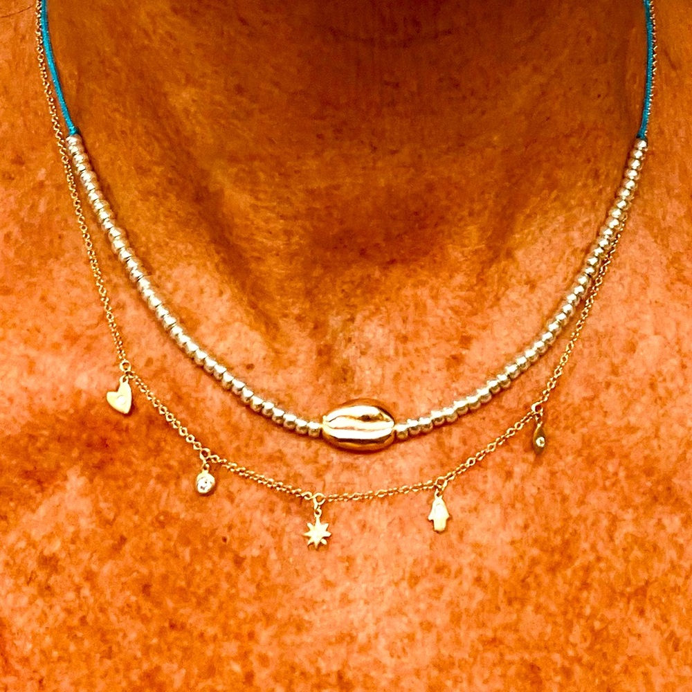 New So Pretty Boho Dainty Gold Shell Beaded Necklace Silver